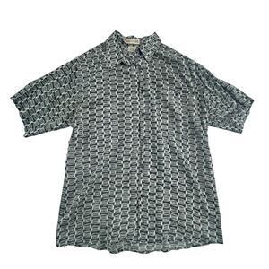 Vintage Montage Pour Homme Geometric 100% Silk Shirt Gray Cream Button Down